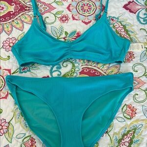 Aerie Shiney Ribbed Teal Bikini Set